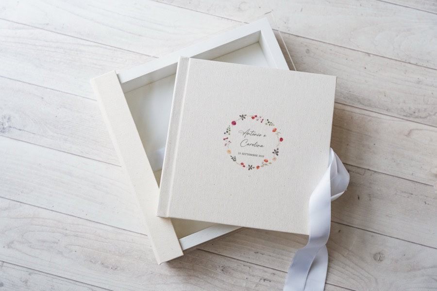 Album matrimonio in lino Carolina e Antonio